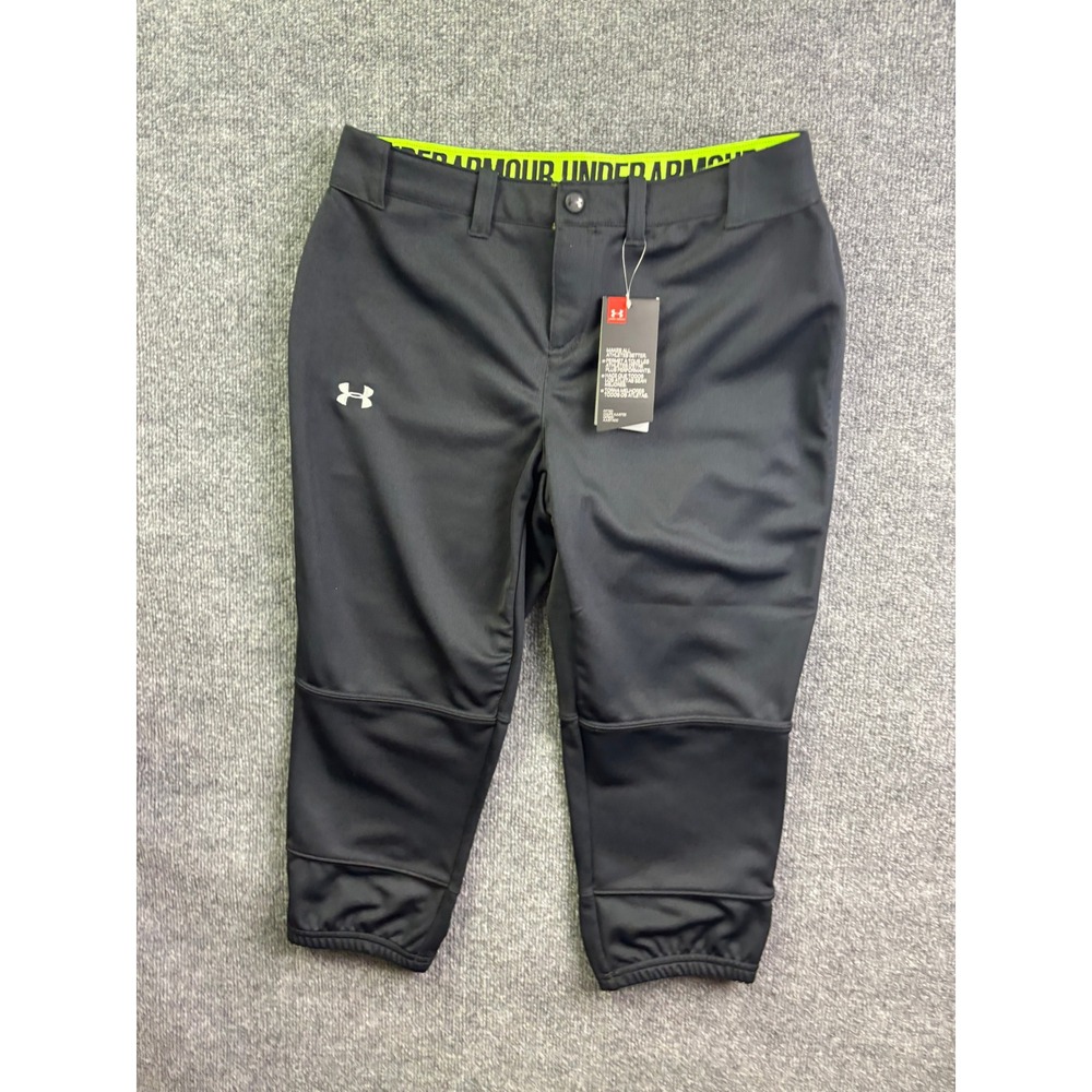 Under Armour Softball Pants Womens Medium Black Neon Green Fitted Performance